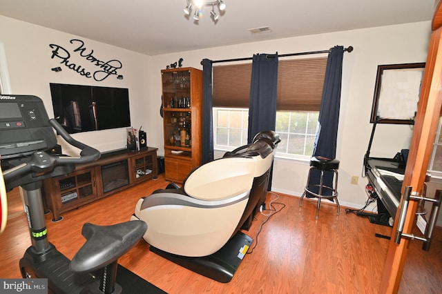 living room with hardwood / wood-style flooring