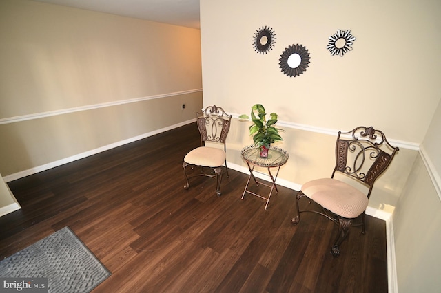 sitting room with dark wood-type flooring