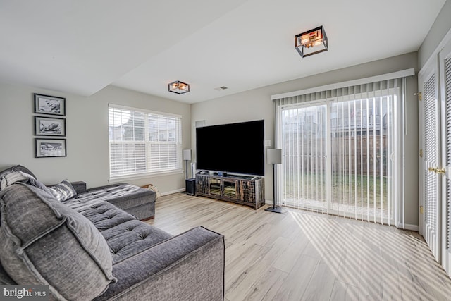 living room featuring light hardwood / wood-style floors