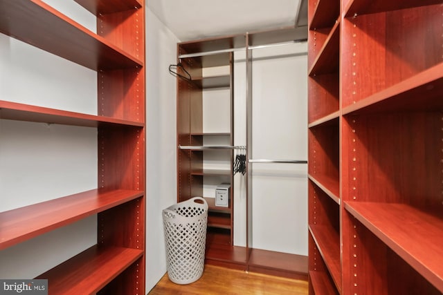 walk in closet with light wood-type flooring