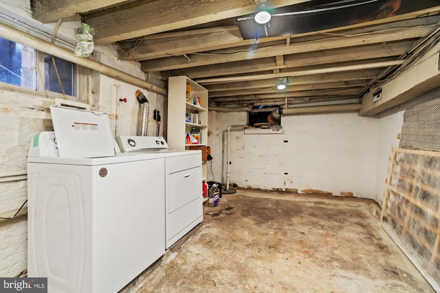 basement with independent washer and dryer