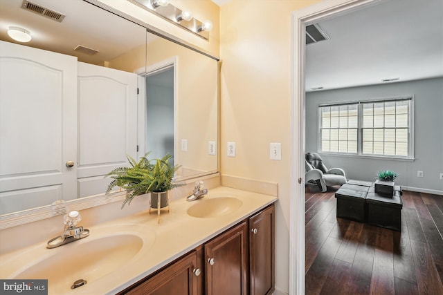 bathroom featuring wood-type flooring and vanity