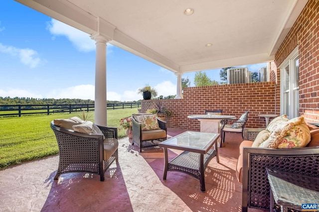 view of patio / terrace featuring a rural view