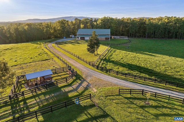 aerial view with a mountain view and a rural view