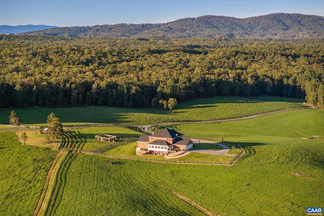 aerial view featuring a mountain view and a rural view