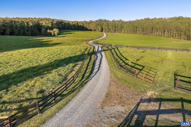 drone / aerial view featuring a rural view