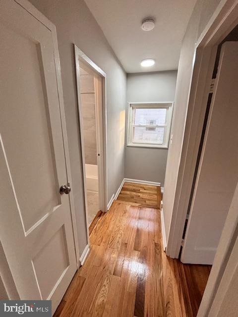 hallway featuring light wood-type flooring