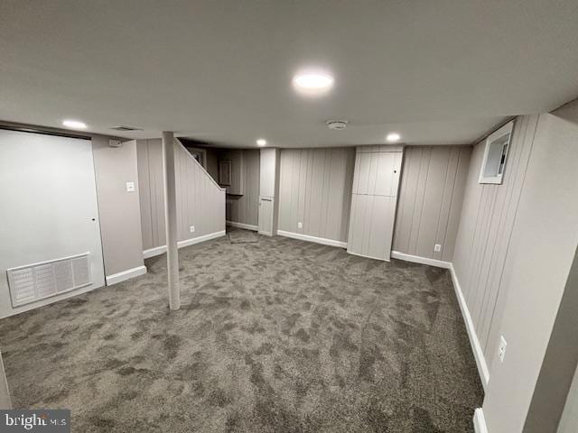 basement with carpet floors