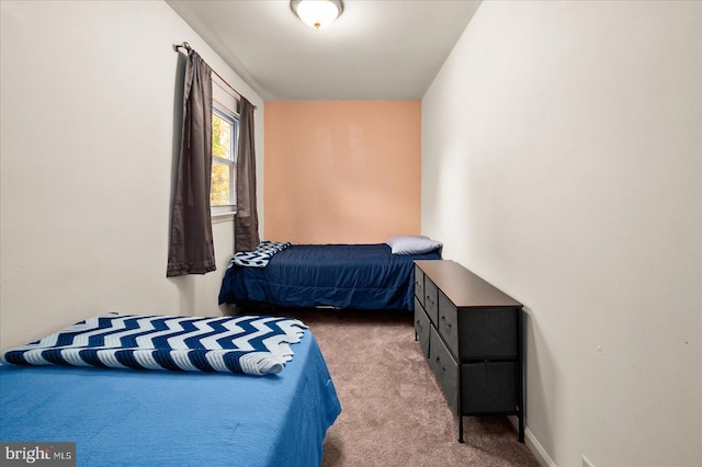 bedroom featuring light colored carpet