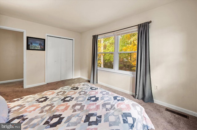 bedroom with a closet and carpet flooring