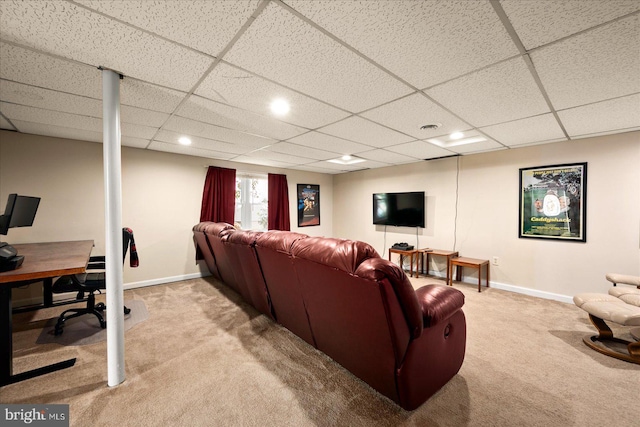 702 Ocean Pkwy, Ocean Pines, MD 21811 - home theater room featuring light colored carpet, baseboards, a drop ceiling, and recessed lighting