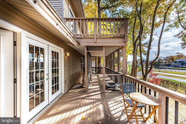 wooden terrace with french doors