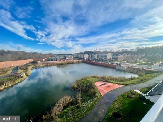 aerial view with a water view