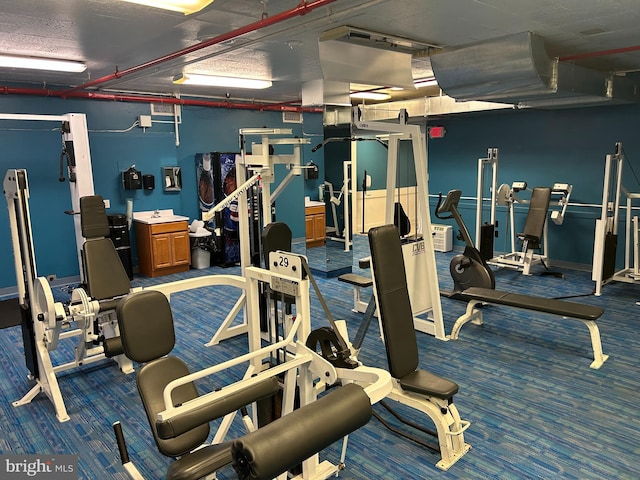 gym featuring carpet flooring