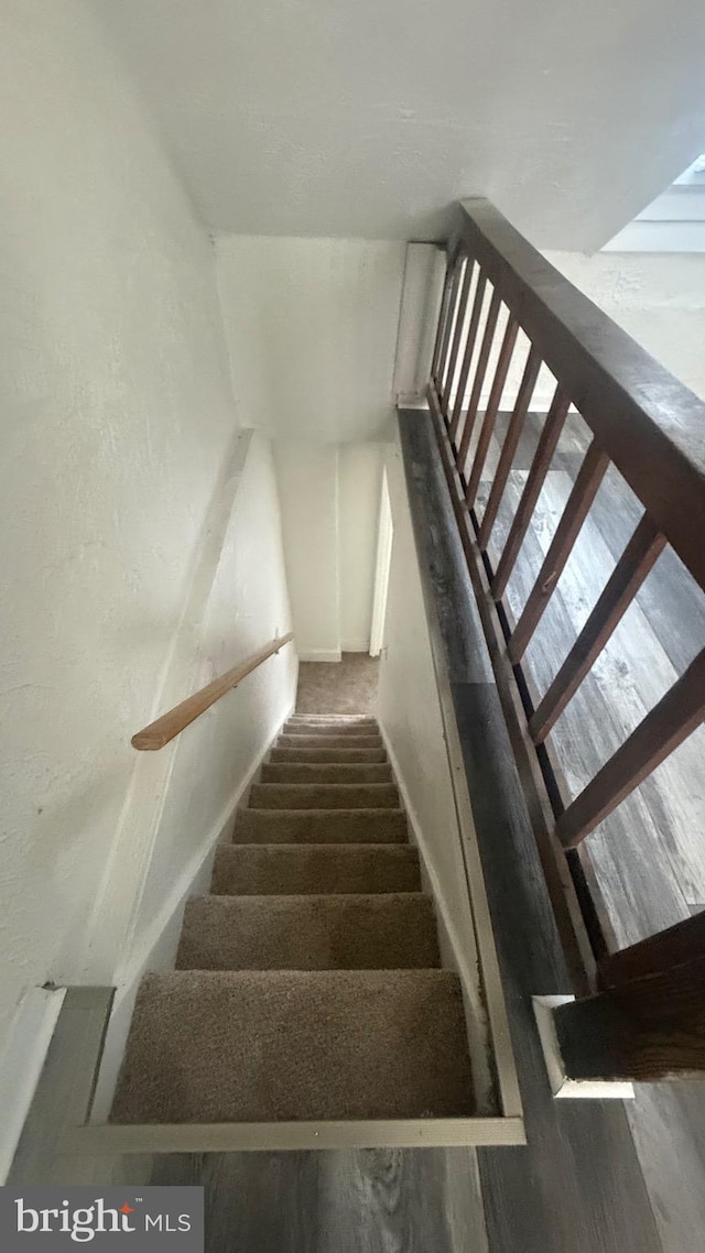 stairs featuring hardwood / wood-style flooring