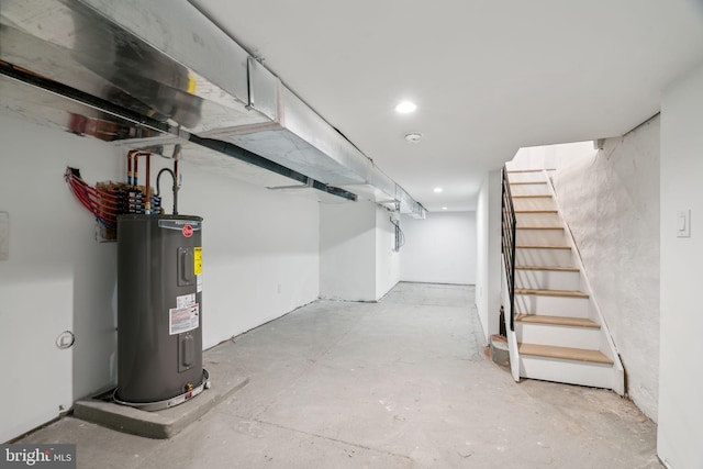 basement featuring electric water heater