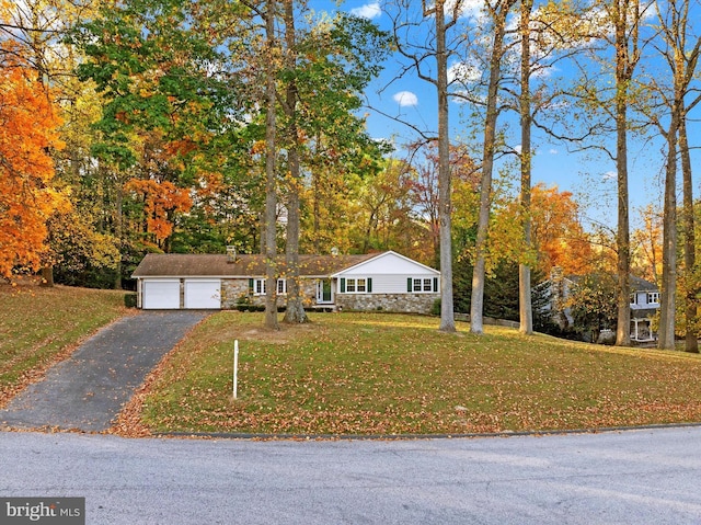 view of front of property featuring a garage and a front lawn