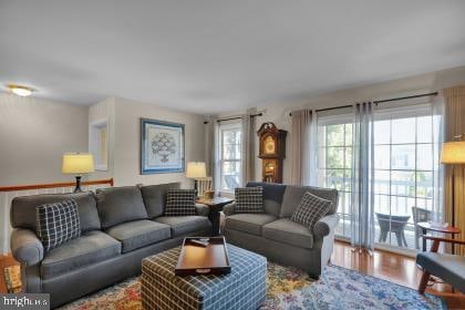 living room with hardwood / wood-style floors