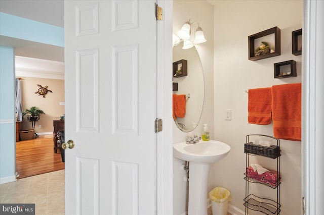 bathroom featuring wood-type flooring and sink