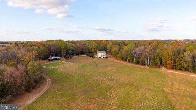 birds eye view of property featuring a rural view