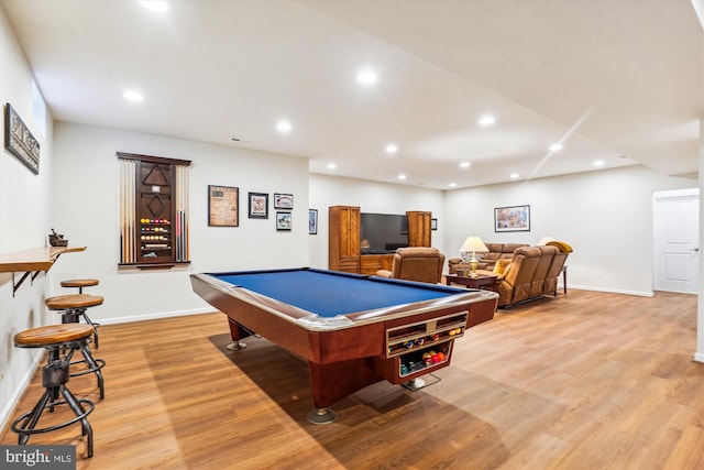 game room featuring billiards and light hardwood / wood-style floors