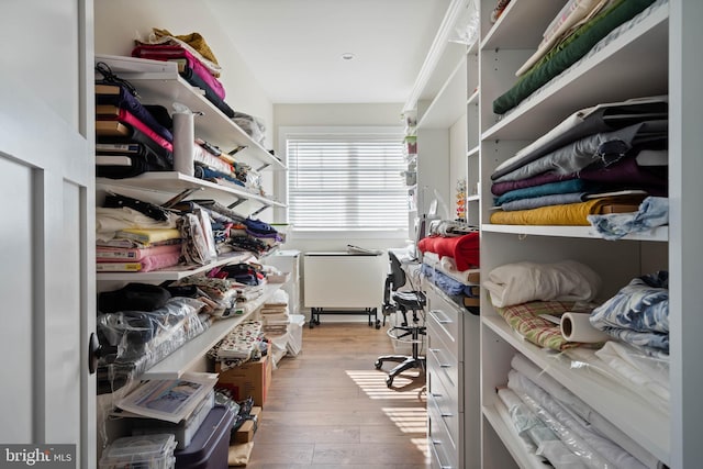 walk in closet featuring light hardwood / wood-style floors