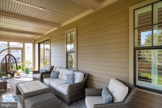 32845 Widgeon Rd Unit 11, Ocean View, DE 19970 - sunroom with outdoor lounge area and beamed ceiling