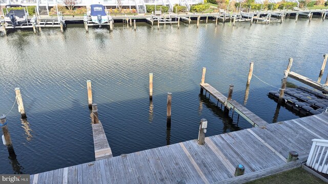 dock area with a water view