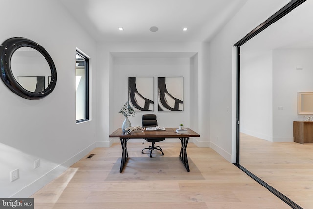 office area featuring light wood-type flooring