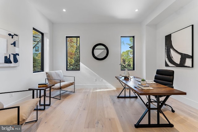 office area featuring plenty of natural light and light wood-type flooring