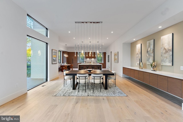 dining space featuring light wood-type flooring