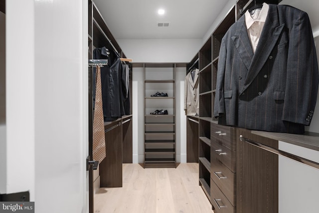 walk in closet with light wood-type flooring