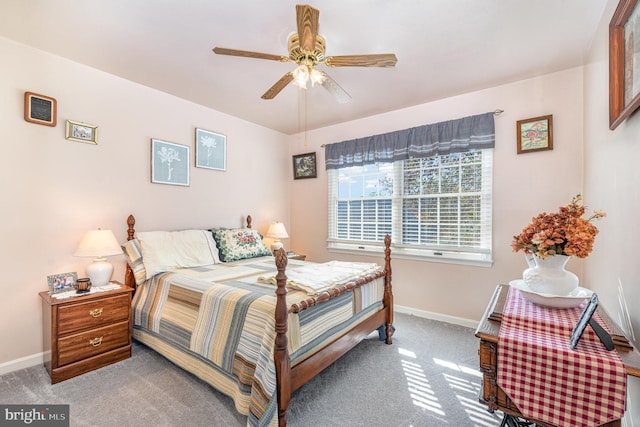 bedroom with carpet flooring and ceiling fan