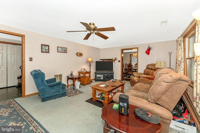 living room featuring ceiling fan