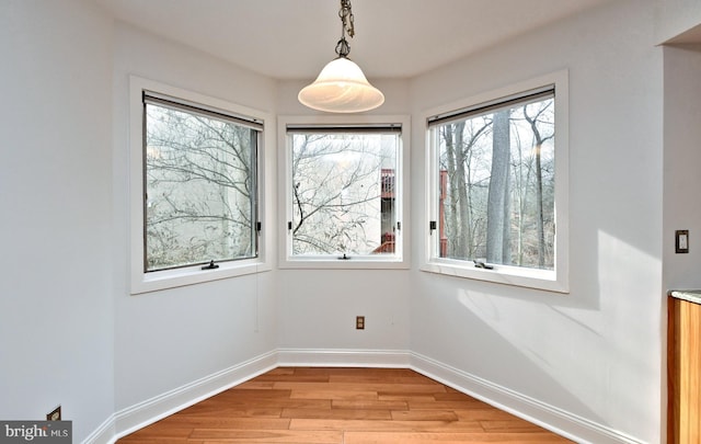 unfurnished dining area with light hardwood / wood-style floors