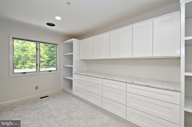 spacious closet with light carpet