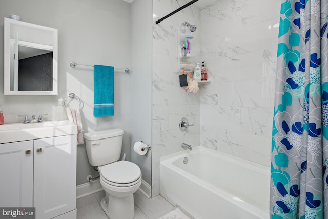 full bathroom with tile patterned flooring, vanity, toilet, and shower / tub combo