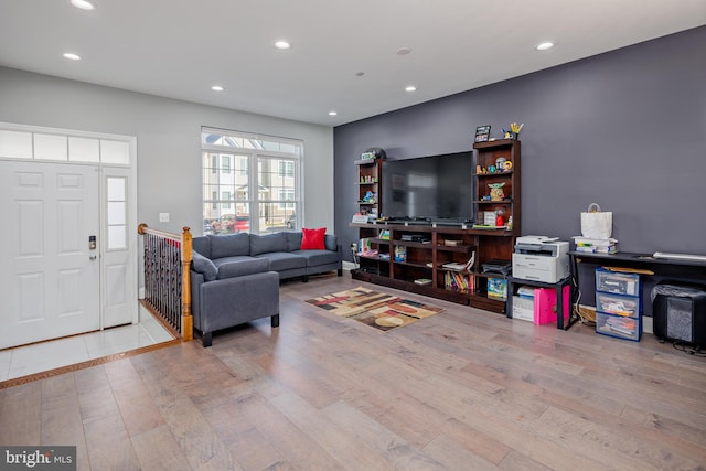 living room with light hardwood / wood-style floors