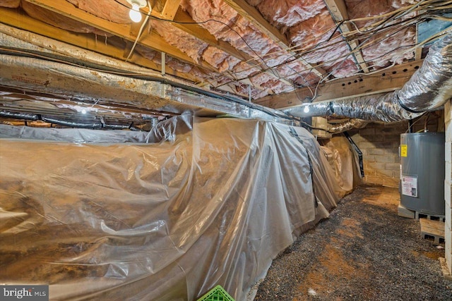 basement featuring water heater