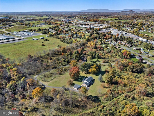 drone / aerial view featuring a mountain view