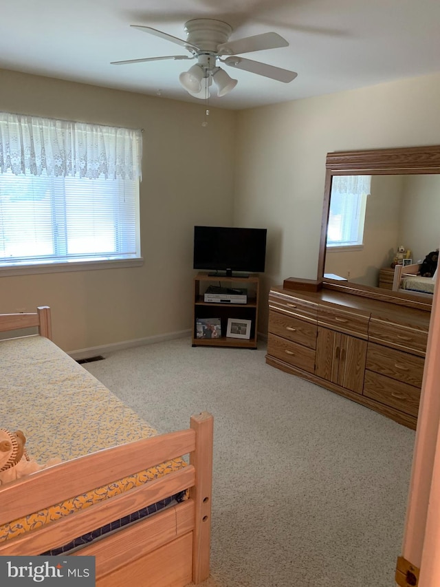 bedroom featuring carpet flooring and ceiling fan