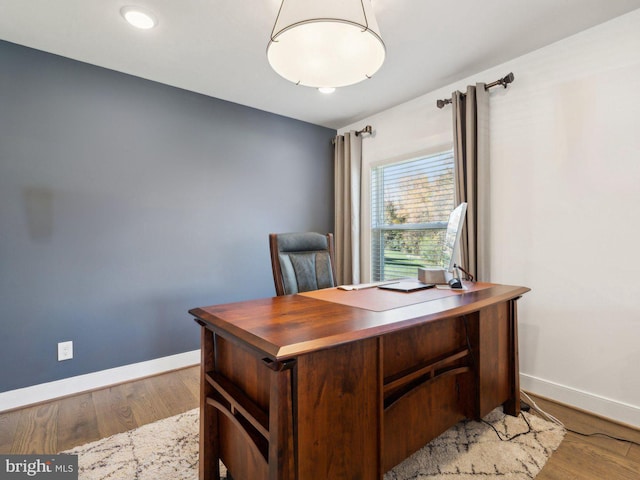 office area featuring light hardwood / wood-style floors