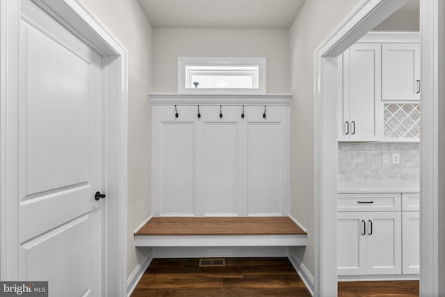 mudroom with dark wood-type flooring