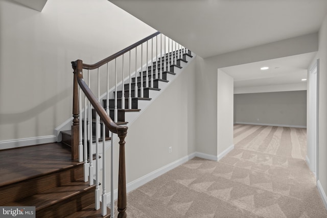 14628 Old Hanover Rd Regi, Unit Regi, Reisterstown, MD 21136 - staircase featuring carpet, baseboards, and recessed lighting