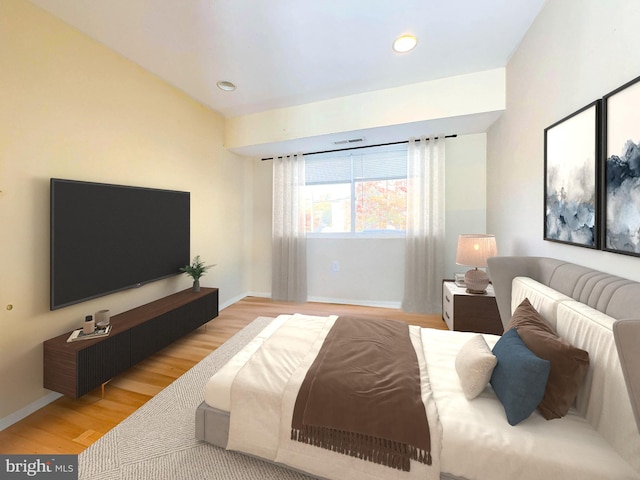 bedroom with light hardwood / wood-style floors