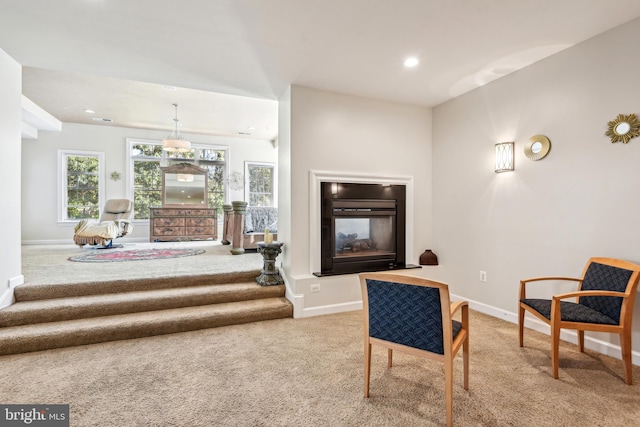 interior space featuring light colored carpet