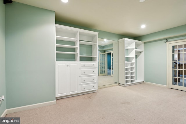 spacious closet with light colored carpet