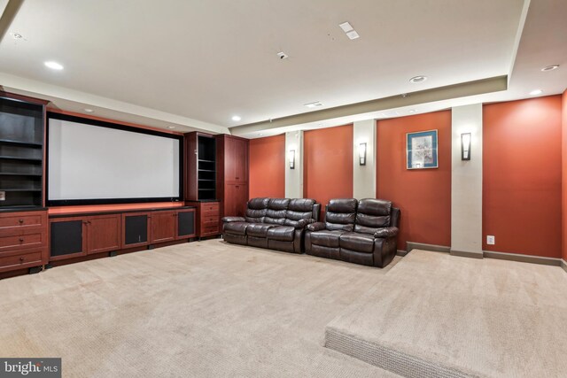 708 Church Rd S, Upper Marlboro, MD 20774 - cinema with a tray ceiling, recessed lighting, baseboards, and light colored carpet