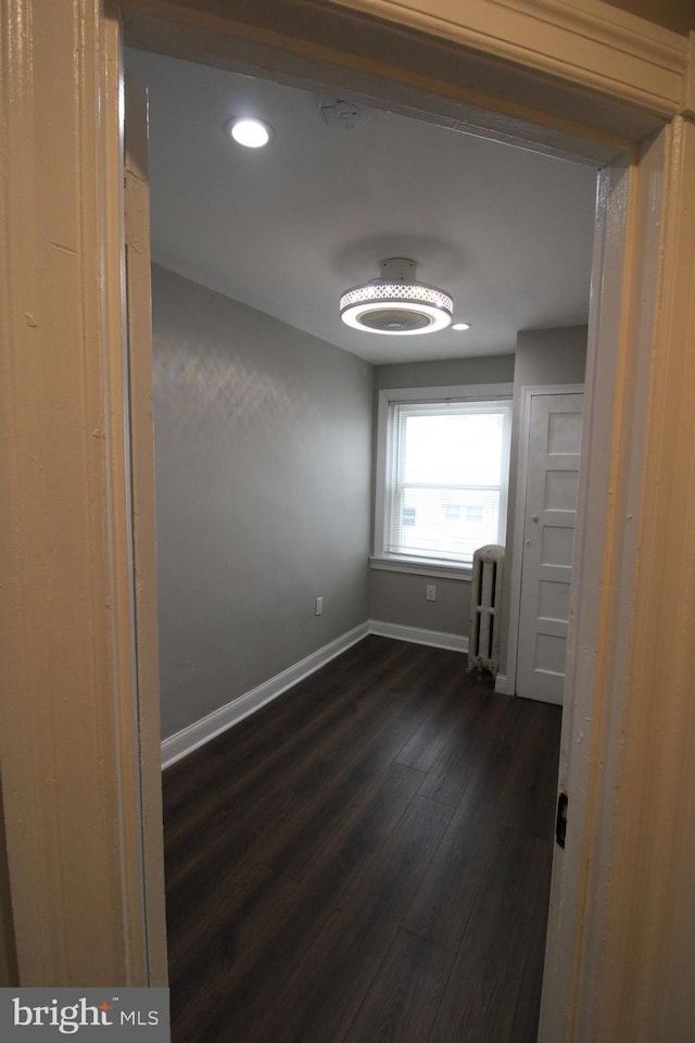 unfurnished room featuring dark wood-type flooring