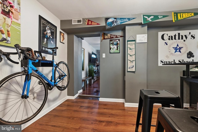 interior space with dark wood-type flooring